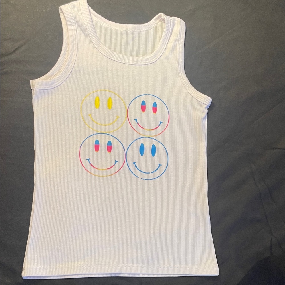 Kids Smiley Face Tank Top - White